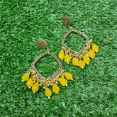 GOLDEN COLOR SQUARE RESIN EARRINGS (JHUMKHA) BASE (WITH YELLOW BEADS)